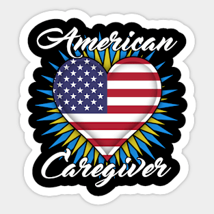 American Caregiver Heart white font design Sticker